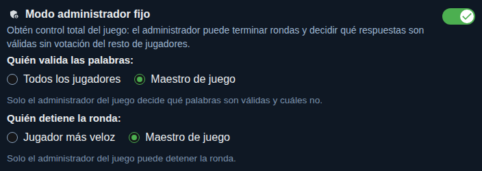 Ajuste: modo anfitrión de la partida