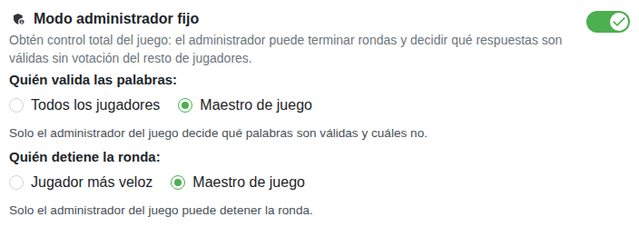 Ajuste: modo anfitrión de la partida