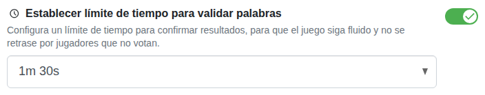 Ajuste: tiempo para confirmar las palabras