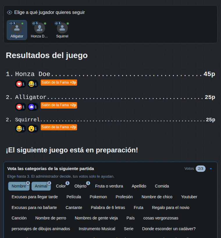 El final de la partida desde el punto de vista del espectador: resultados y votación de las categorías de la siguiente partida