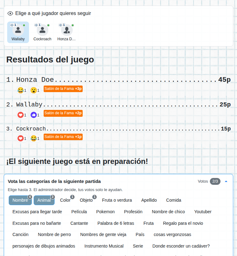 El final de la partida desde el punto de vista del espectador: resultados y votación de las categorías de la siguiente partida