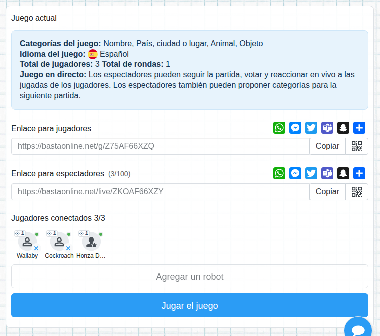 Lobby con el enlace para el público